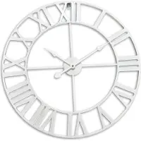 Relaxdays Horloge murale , chiffres romains, Ø 60 cm, horloge de salon à piles, horloge de cuisine analogique, fer, blanche