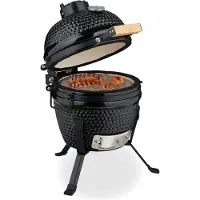 Relaxdays Barbecue Kamado , Ø 32 cm, barbecue en céramique avec thermomètre jusqu'à 450 °C, barbecue, grillades, cuisson et cuisson au four, fumoir, noir