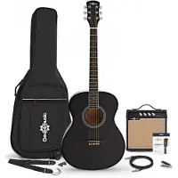 Gear4Music Guitrare Électro-Acoustique dÉtude Noire Ampli Acoustique 15 W et Accessoires