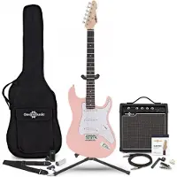 Gear4Music LA Electric Guitar Pink 15W Guitar Amp & Ultimate Accessory Pack