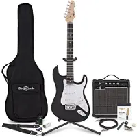 Gear4Music Guitare Électrique LA Noir Ampli de Guitare 15 W & Pack Complet dAccessoires