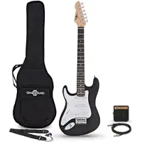 Gear4Music 3/4 LA Left Handed Electric Guitar Black Mini Guitar Amp Pack