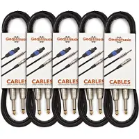 Gear4Music Lot de 5 Câbles Jack pour Instrument 3 Mètres