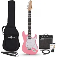 Gear4Music 3/4 LA Electric Guitar Pink 10W Guitar Amp & Accessory Pack