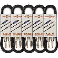 Gear4Music Lot de 5 Câbles Jack pour Instrument 1 m