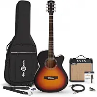 Gear4Music Guitare Électro-Acoustique Pan Coupé Sunburst avec pack Ampli Acoustique 15 W et Accessoires