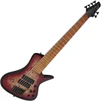 G4M 972 Guitare Basse à 6 Cordes et Frettes en Éventail Purple Burl Burst