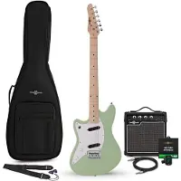 Gear4Music Seattle Left Handed Electric Guitar Seafoam Green 10W Guitar Amp & Accessory Pack