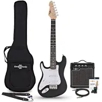 Gear4Music Guitare Électrique LA 3/4 Gaucher Noire Ampli Guitare de 10 W & Pack dAccessoires