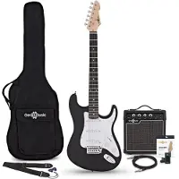 Gear4Music LA Electric Guitar Black 10W Guitar Amp & Accessory Pack
