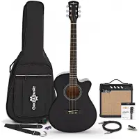 Gear4Music Single Cutaway Electro Acoustic Guitar Black 15W Acoustic Amp & Accessory Pack