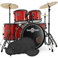 Gear4Music BDK-1+ Full Size Starter Drum Kit Practice Pack Red