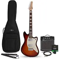 Gear4Music Seattle Select Electric Guitar Sunburst 10W Guitar Amp & Accessory Pack