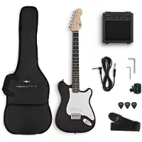 Gear4Music VISIONSTRING Pack avec Guitare Électrique 3/4 Noir