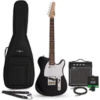 Gear4Music Guitare Électrique Knoxville Noire Ampli 10 W &amp; Ensemble d'Accessoires