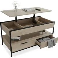 Relaxdays Table basse , à abattant, 2 tiroirs, 4 compartiments, L x P x H 48 x 100 x 50 cm, table basse de style industriel, marron clair/noir