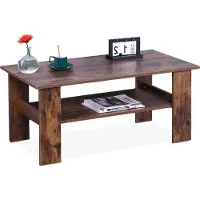 Relaxdays Table basse , dimensions : 43,5 x 100 x 50 cm, table de salon avec tablette inférieure, table basse moderne, aspect bois, marron