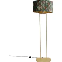 QAZQA Lampadaire en laiton avec abat-jour ovale, motif de feuilles et intérieur doré 50cm - Thijmen
