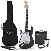 Gear4Music Guitare Électrique LA Gaucher Noir Ampli de Guitare 10 W & Pack dAccessoires