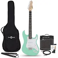Gear4Music Guitare Électrique LA Seafoam Green Ampli de Guitare 10 W & Pack dAccessoires