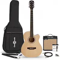 Gear4Music Single Cutaway Electro Acoustic Guitar Natural 15W Acoustic Amp & Accessory Pack