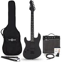 Gear4Music Guitare Électrique LA Select Modern pour Gaucher par Blackout Ampli de Guitare 15 W & Pack dAccessoires