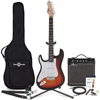 Gear4Music LA Left Handed Electric Guitar Sunburst 15W Guitar Amp & Ultimate Accessory Pack