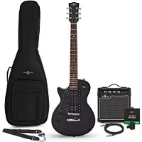 Gear4Music New Jersey Left Handed Electric Guitar Black 10W Guitar Amp & Accessory Pack