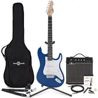 Gear4Music Guitare Électrique LA Bleu Ampli de Guitare 15 W & Pack Complet dAccessoires