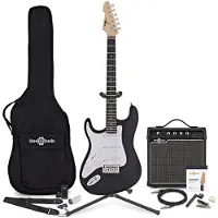 Gear4Music Guitare Électrique LA pour Gaucher Noir Ampli de Guitare 15 W & Pack Complet dAccessoires