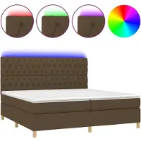vidaXL Lit Boxspring avec matelas & LED Marron foncé 200x200 cm Tissu