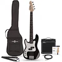 Gear4Music 3/4 Left Handed LA Bass Guitar Black 15W Bass Amp Pack