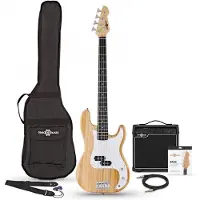 Gear4Music LA Bass Guitar Natural 15W Bass Amp Pack