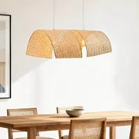 LumenXL Suspension Brisa à 2 lumières en bambou avec doubles abat-jours courbés tressés à la main
