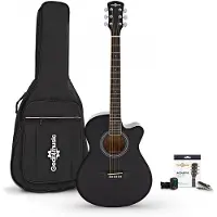 Gear4Music Single Cutaway Acoustic Guitar & Accessory Pack by Black