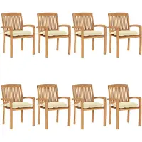 vidaXL Chaises de jardin empilables avec coussins 8 pcs. Bois massif teck