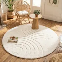 FRAAI Tapis rond à poils longs - Carvy Arches Crème | Ø 100 cm | Rond | Pile haute