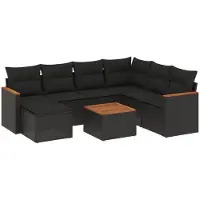 vidaXL Ensemble de jardin canapé 8 pièces avec coussins noir poly rotin