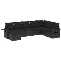 vidaXL Ensemble de jardin canapé 8 pièces avec coussins noir poly rotin