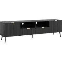 En.casa Meuble TV « Nand » avec 2 tiroirs et 2 portes rainurées 180 x 40 x 51 cm Noir