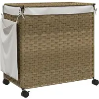 vidaXL Panier à linge avec roulettes blanc 60x35x60,5cm résine tressée