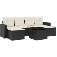 vidaXL Ensemble de salon de jardin 7 pièces avec coussins noir poly rotin
