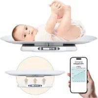 Gatson Pèse-bébé - Avec application - Jusqu'à 30kg - Ruban à mesurer inclus - Pèse-animaux - Pèse-bébé - Babyshower