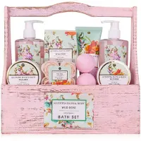 Accentra Coffret cadeau VINTAGE FLORALS dans une boîte en bois avec poignée, comprenant 240ml de gel douche