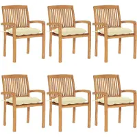 vidaXL Chaises de jardin empilables avec coussins 6 pcs. Bois massif teck