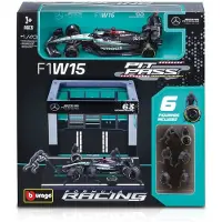 May-cheong-group Véhicules Miniatures Die Cast 1/43 Forumle 1 Pit Stop (Figurines Mécaniciens + Stand + Accessoires) - Mercedes Amg #Russell
