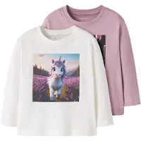 Name it T-Shirt bleu clair / violet foncé / rose ancienne / blanc