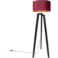 QAZQA Lampadaire trépied noir avec abat-jour rouge et intérieur doré 50cm - Puros