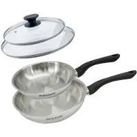 Fackelmann Set 2 poêles 20 et 24 cm en inox et couvercles verres Geneva