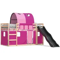 vidaXL Lit superposé avec toboggan et rideaux Rose 80x200 cm